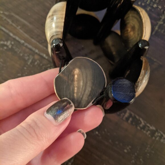 Vintage Chunky Bone Statement Cuff Bracelet Oversized Stretch Boho Neutral - Picture 5 of 8